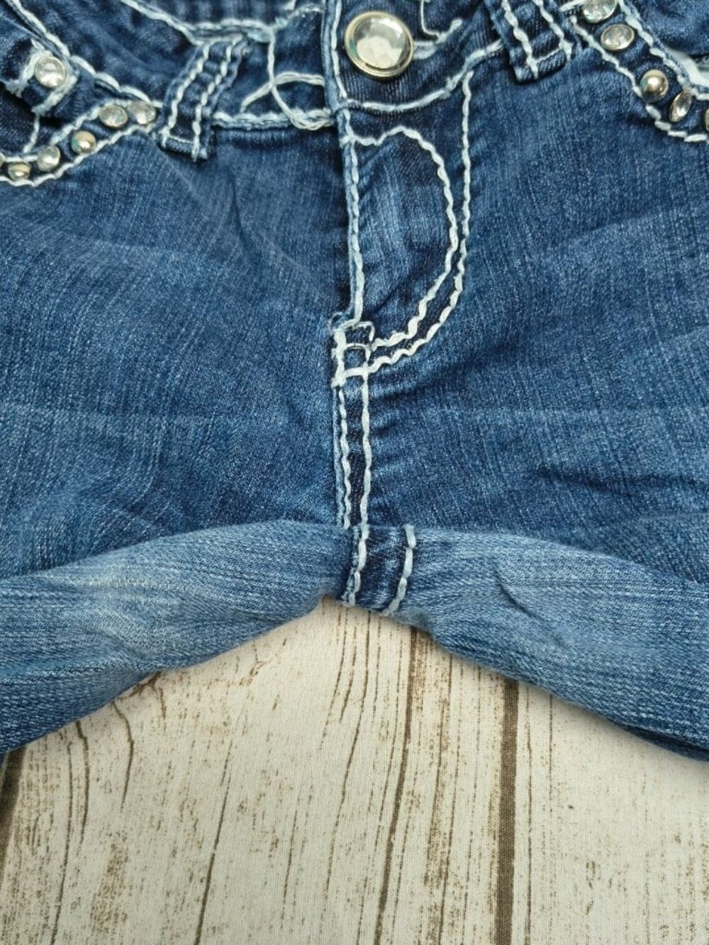 Miss Chic Y2K Rhinestone Ultra Low Rise Jeans Size 7 - Picture 5 of 12